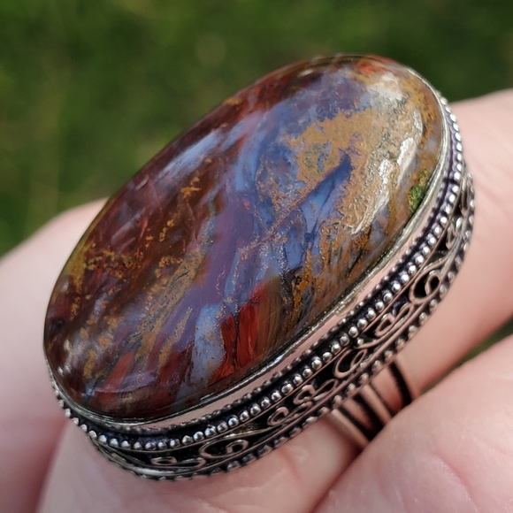 New Oversized Seam Agate 925 Silver Statement Ring. - Picture 1 of 16